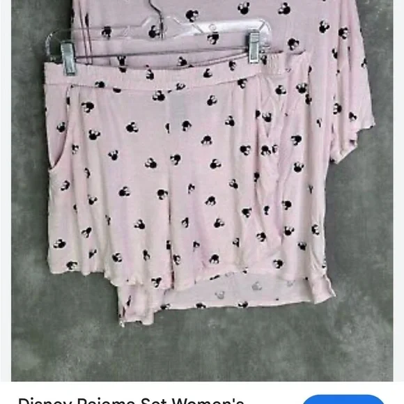 Disney Minnie Mouse Mickey Mouse Pajama Set Top Shorts Pink Black Large - Picture 10 of 15